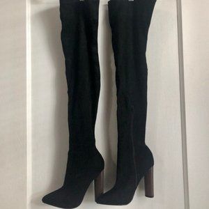 Black Suede Thigh High Boots (Size 5)